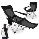 Sunula Klappbarer Campingstuhl, Liegestuhl 2-in-1, Belastbar bis 100 kg, Abnehmbare Fußablage, Getränkehalter, Tragetasche, Leicht, Verstellbare Rückenlehne, Für Angeln, Strand, Camping, Garten, Outdoor